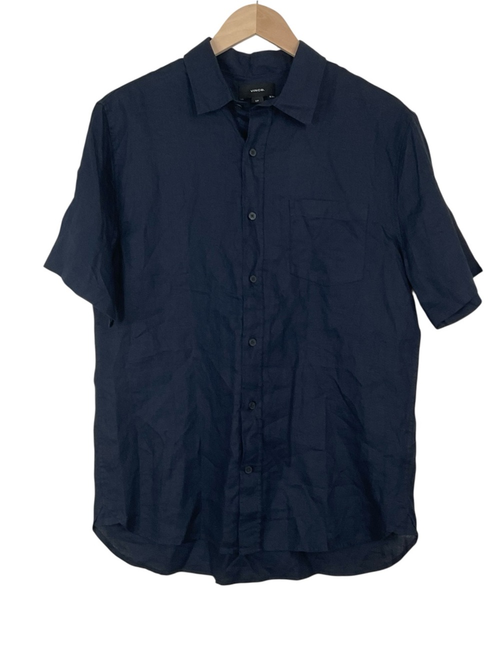 Vince Men's Linen Short Sleeve Shirt Coastal Blue Size Small